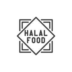 Halal food logo line icon. linear style sign for mobile concept and web design. Islamic Halal sticker outline vector icon. Symbol, logo illustration. Vector graphics