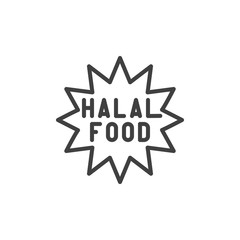 Halal food products label line icon. linear style sign for mobile concept and web design. Islamic halal food outline vector icon. Symbol, logo illustration. Vector graphics