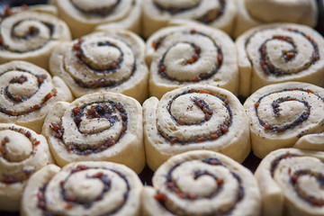 Homemade sweet traditional dessert, pastry snails on baking tray