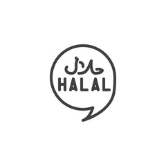 Obraz premium Halal quality certificate line icon. linear style sign for mobile concept and web design. Halal product label outline vector icon. Symbol, logo illustration. Vector graphics