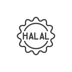 Halal certified label line icon. linear style sign for mobile concept and web design. Halal quality certificate outline vector icon. Symbol, logo illustration. Vector graphics
