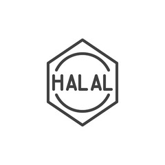 Halal certified label line icon. linear style sign for mobile concept and web design. Halal quality certificate outline vector icon. Symbol, logo illustration. Vector graphics