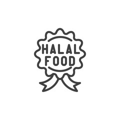 Certified halal food label line icon. linear style sign for mobile concept and web design. Halal food quality certificate outline vector icon. Symbol, logo illustration. Vector graphics