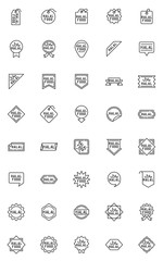 Halal food labels line icons set. linear style symbols collection, outline signs pack. Halal logo design vector graphics. Set includes icons as certificate badge, tag, quality label, banner, flyer