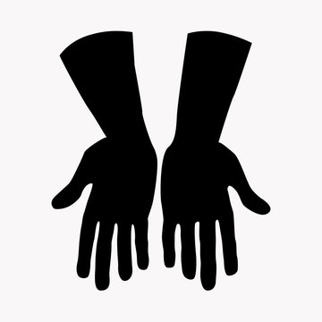 recommend clip art: Two arms. Empty opened palms up. Offering and giving gesture. Hand drawn black silhouette hands for logo or icon. Stock vector illustration isolated on white background.