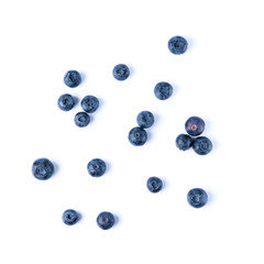 Blueberries on a white background. Flat lay. Food concept.