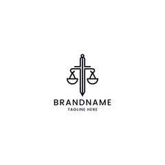 Obraz premium Sword with balance. Law firm logo icon design template vector