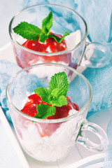 Vanilla rice pudding with  sweet sauce