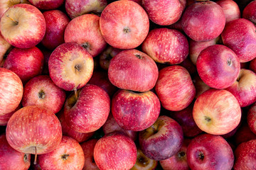 A pile of very delicious, fresh and tasty fruite, apples in grocery on stand.