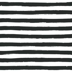 Wallpaper murals Horizontal stripes Wavy stripes seamless black and white background. Thin hand drawn uneven waves pattern. Striped abstract template. Cute streaks texture. Grunge distressed design. Vector illustration
