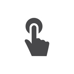 Pushing button, start symbol. Hand touch or click web symbol with circle black isolated vector icon. 
