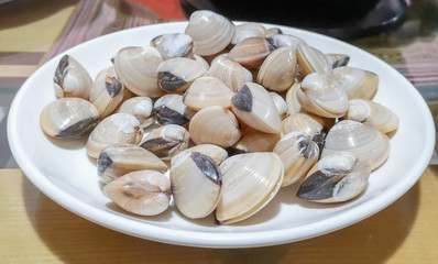 typical Vietnamese food and regional healthy dishes with sea shells, seafood