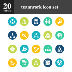 Fototapeta na wymiar Teamwork icons set (20 icons). color background icons. vector icon