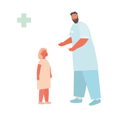 Otolaryngologist examines the throat of a girl. Doctor's appointment. Cartoon vector illustration