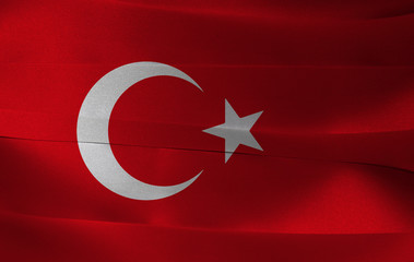 Colorful ribbon as Turkey national flag, a red field with a white star and crescent.