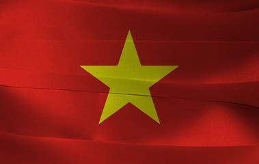 Colorful ribbon as Vietnam national flag, yellow star on red flag.