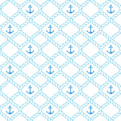 Fototapeta premium Nautical seamless pattern with rope and anchors. Vector.