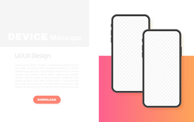 Smartphones blank screen, phone mockup. Template for infographics, presentation or mobile app. UI interface design. Modern vector illustration