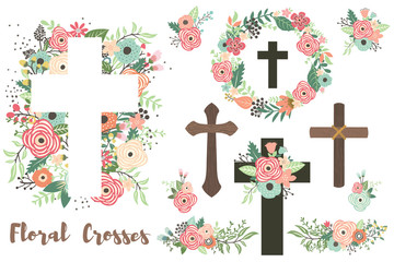 A Vector Of Floral Crosses Elements Set