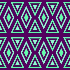 Fototapete Rauten Nahtloser geometrischer dunkelvioletter Hintergrund mit Türkis, blauen Dreiecken und Rauten.