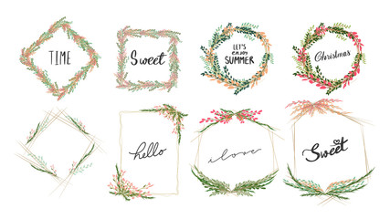 Set Beautiful flower frame in Summer, Vintage Floral Greeting Card ,Vector illustration EPS 10