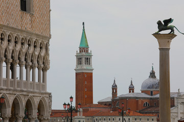 Fototapeta na wymiar Bell tower and Church of Saint George in Venice Italy