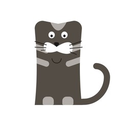 Cat vector icon cartoon flat isolated, happy black kitty smiling character