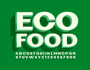 Vector green sign Eco Food with 3D Minimal Font. Modern Alphabet Letters and Numbers