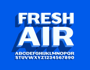 Vector modern banner Fresh Air. Blue 3D Font. Simple ALphabet Letters and Numbers