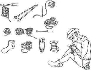 Gentleman knits, set, knitting, clews, needles, knitting needles