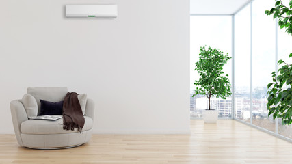 large luxury modern bright interiors with air conditioning illustration 3D rendering