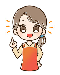 エプロンの女性 指さし やる気