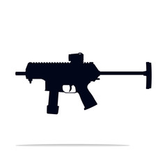 submachine gun silhouette vector illustration. SMG weapon symbol