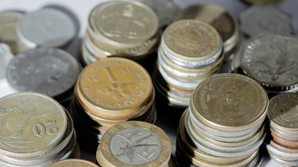 To view, Close up, Stack Vintage Coins collection.