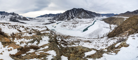 The confluence of Chuya and Katun rivers
