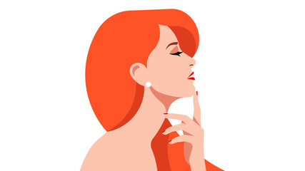 Beautiful redhair woman. Close-up portrait of a elegant lady with long red hair. Vector illustration.