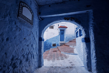 Travel by .Morocco. Street in medina of blue town Chefchaouen.