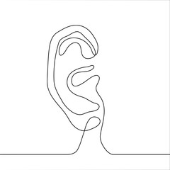 Silhouette drawing Outer human ear. One continuous line drawing of the right ear. Can be used for animation.