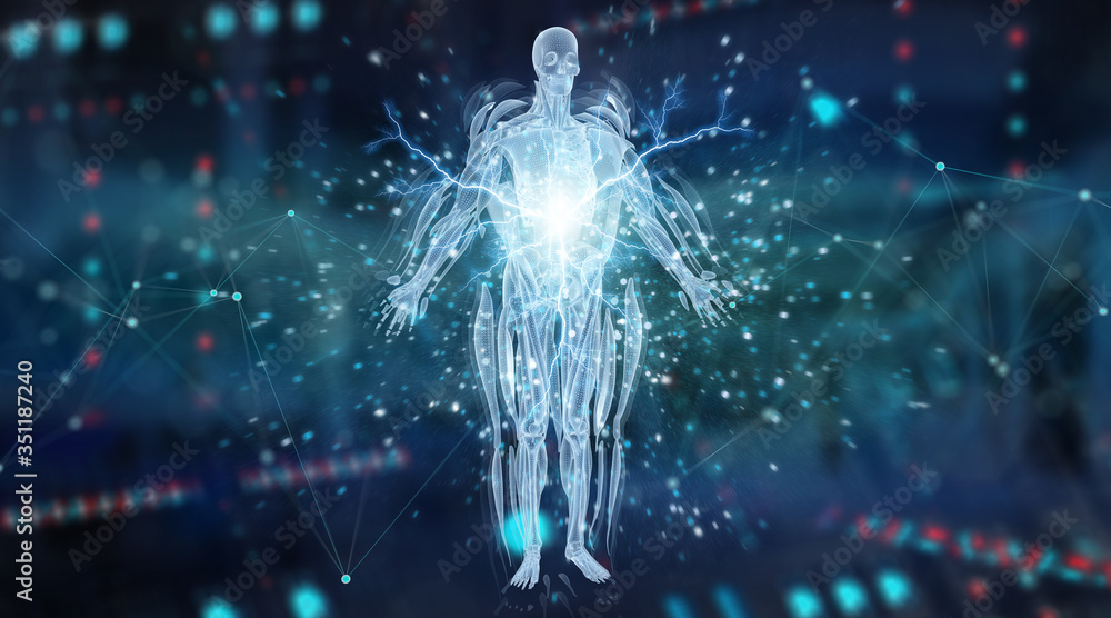 Poster digital x-ray human body holographic scan projection 3d rendering