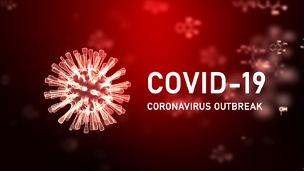 3D Rendering wireframe virus for Covid-19 Coronavirus outbreak concept,  with chemical structure background, 3D medical of floating influenza virus cells in microscopic view, pandemic risk concept