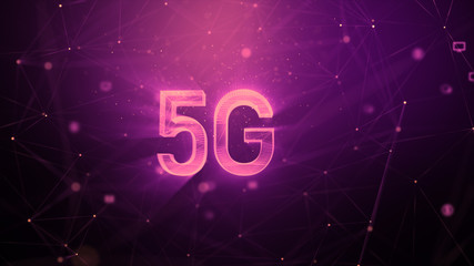 5G technology abstract background, with blur lighting particle and connection line, for cyber...
