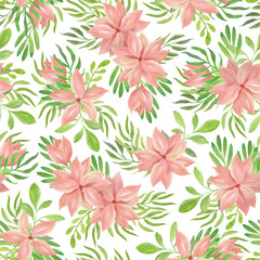 Hand drawn watercolor tropical floral illustration. Seamless pattern for any fabric, textile, wallpaper and wrapping paper design