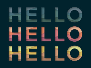 Hello paper cut quote design. Cute greeting banner, card, backdrop, wallpaper, print. Dark backdrop and bright letters