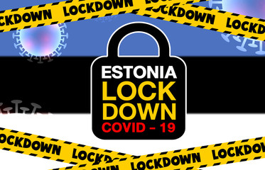 Estonia Lockdown for Coronavirus Outbreak quarantine. Covid-19 Pandemic Crisis Emergency.Background concept A blurred image of the Estonia flag and lock symbol for design