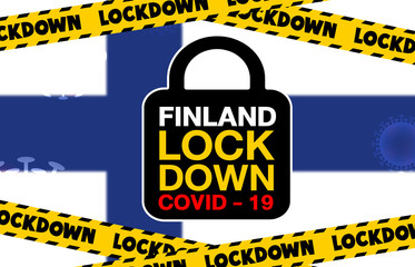 Finland Lockdown for Coronavirus Outbreak quarantine. Covid-19 Pandemic Crisis Emergency.Background concept Finland lockdown with flag and lock symbol for design