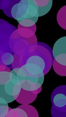Multicolored translucent circles on a dark background. 3D illustration