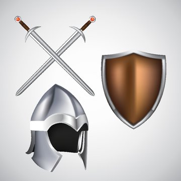 Shield with sword and helmet