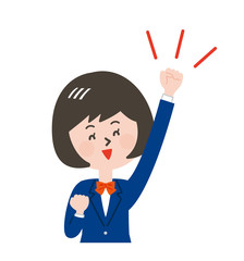 エイエイオーと気合を入れる女子学生の上半身