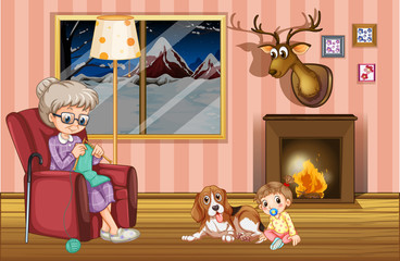 Grandmother and baby at home