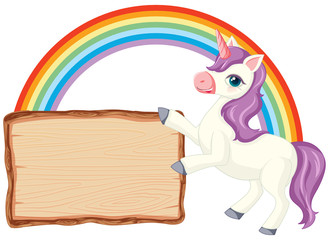 Cute unicorn with blank banner sign on white background © GraphicsRF